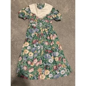 VTG‎ 90s Girls Floral Puff Sleeve Pink Flowers Button Tie Highlights Waist 8-10